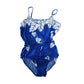 Vintage 70s 80s Catalina One Piece Swimsuit Blue White Leaf Print Bathing Suit Retro Pin Up Beach Swimwear