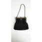 Antique Black Crochet Bag Silver Metal Etched Frame Edwardian 1910s Purse