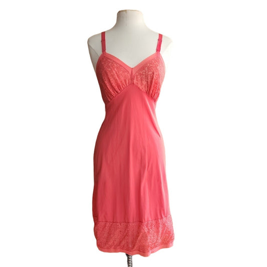 Vintage 50s Slip Dress Coral Orange Nylon &  Lace  Ssamprufe