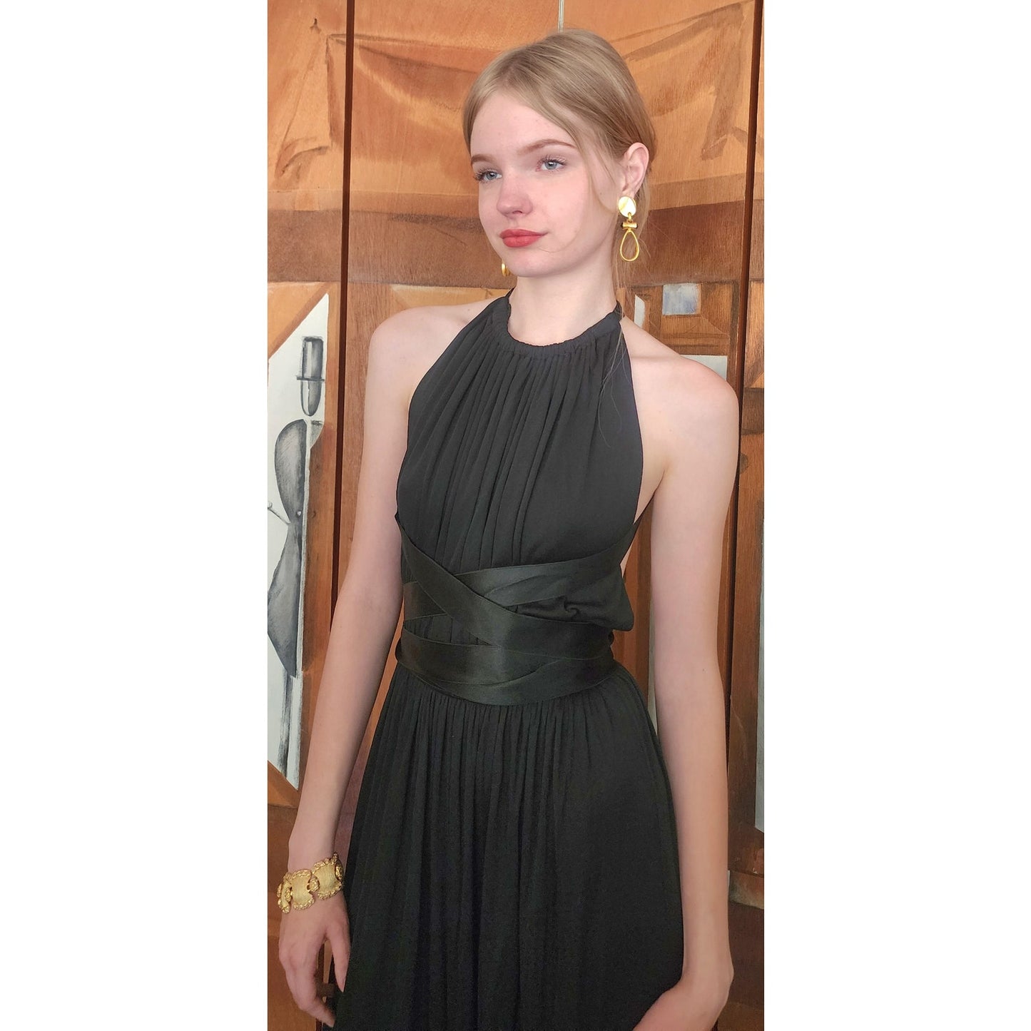 Vintage 70s Donald Brooks Eveing Dress Black Silk Jersey Halter Maxi Gown