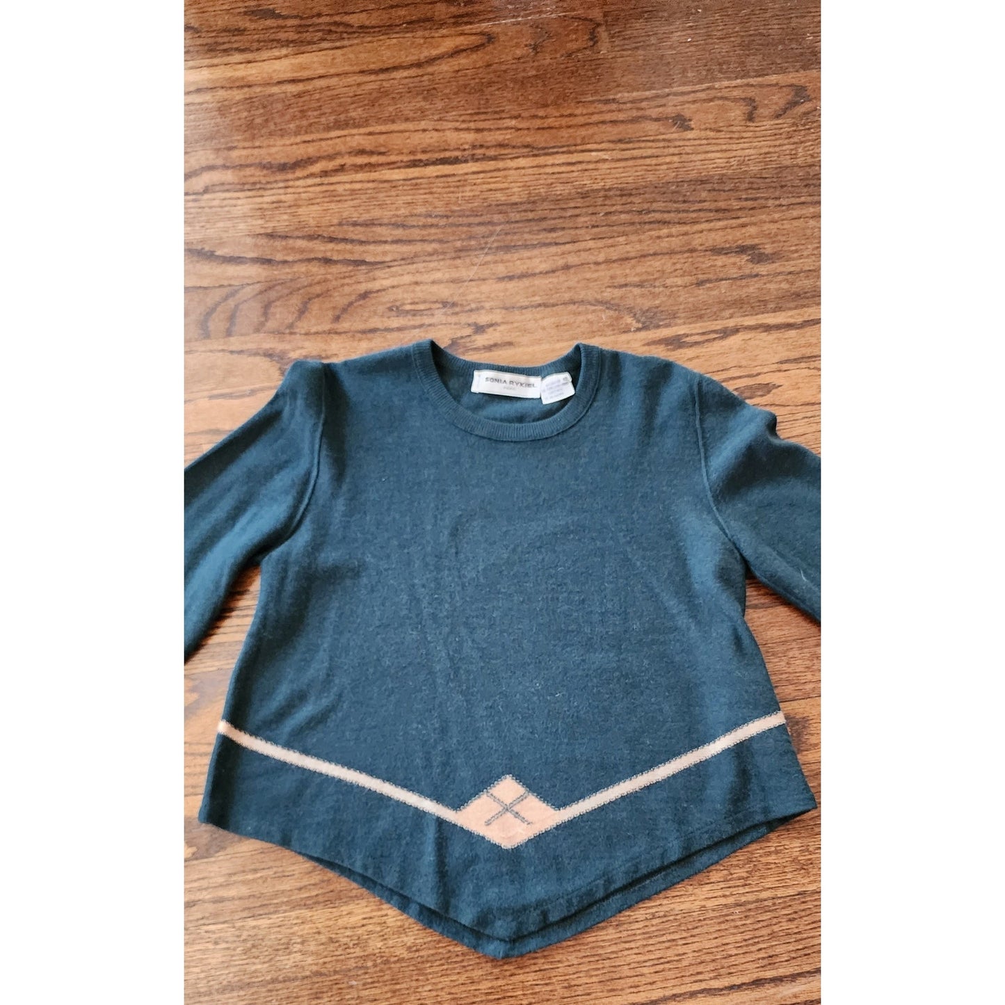 Vintage 90s Sonia Rykiel Sweater Green w/Cream Design