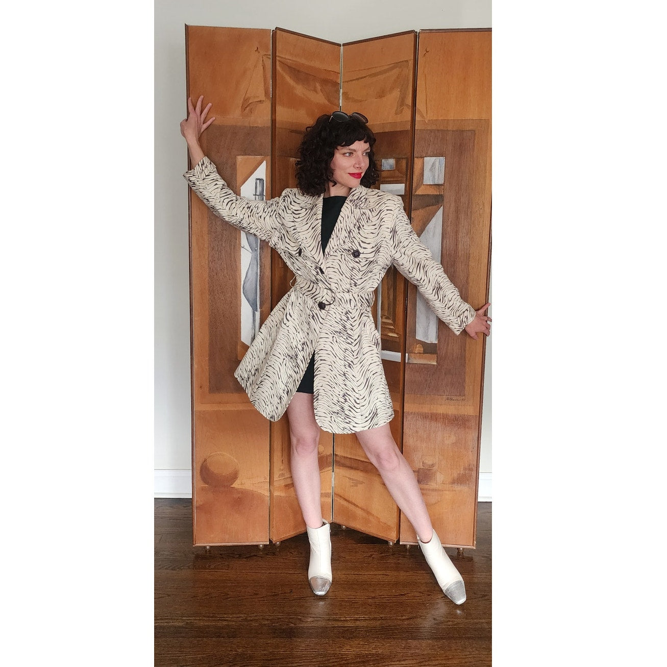 Vintage 80s Animal Print Jacket Short Trench Zebra Coat Baxis