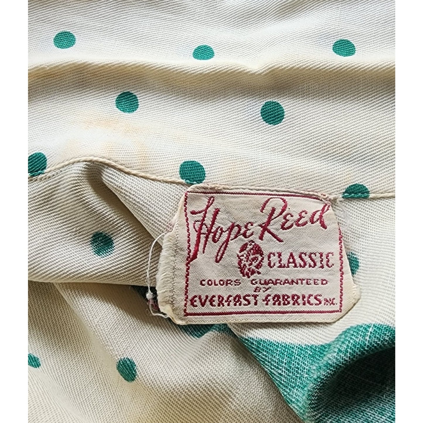 Vintage 50s Hope Reed Green Polka Dot Cotton Dress Nelly Don Short Sleeve