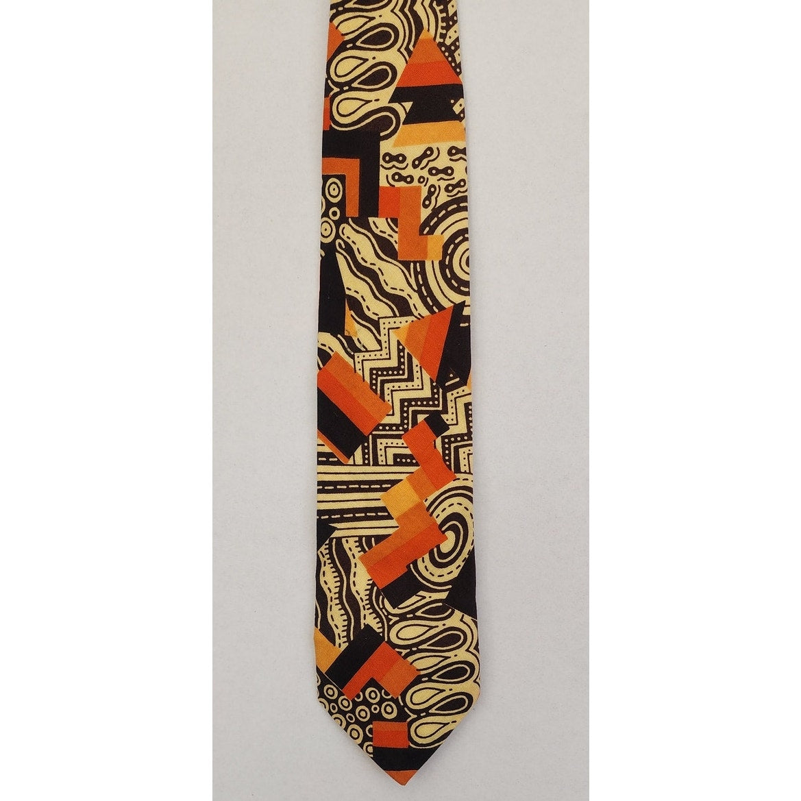 Vintage 60s Mens Wide tie Brown Orange Psychedelic Bold Print