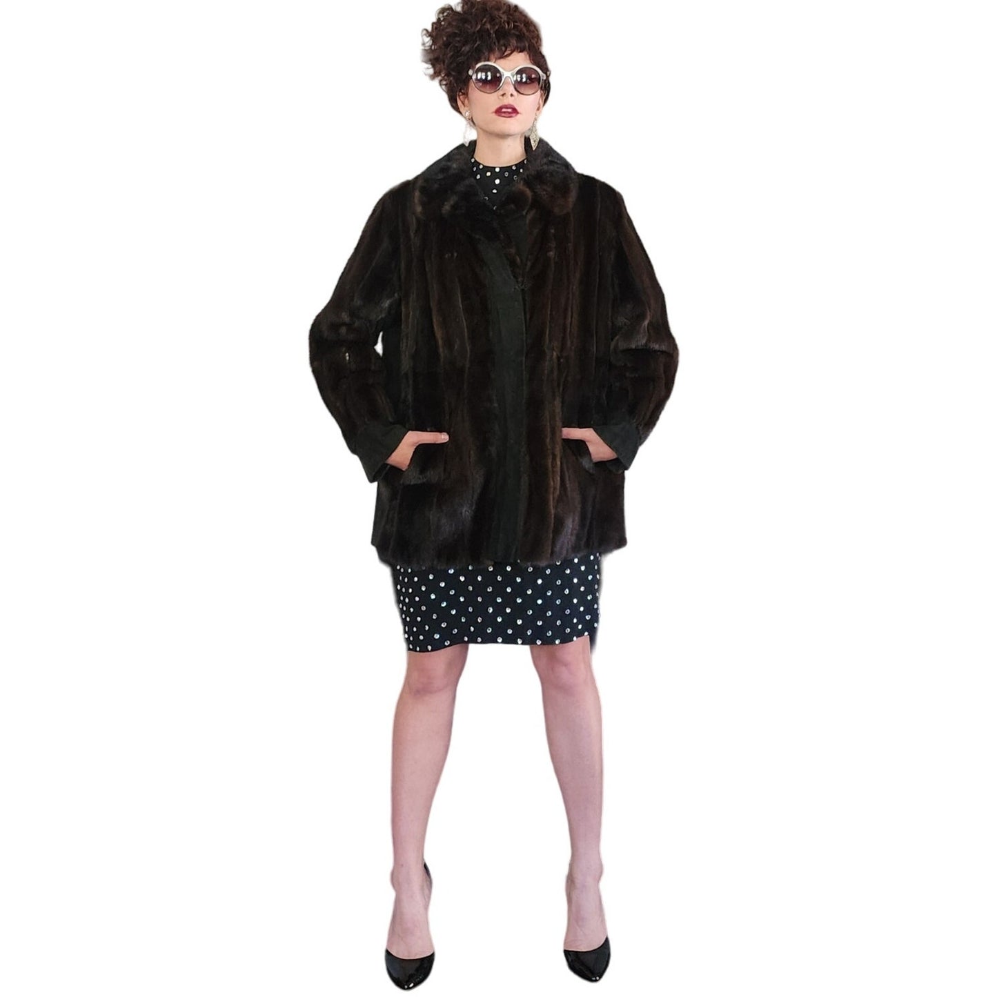 70s Brown Mink Fur Jacket w/Black Suede Panels Lacritz & Picus