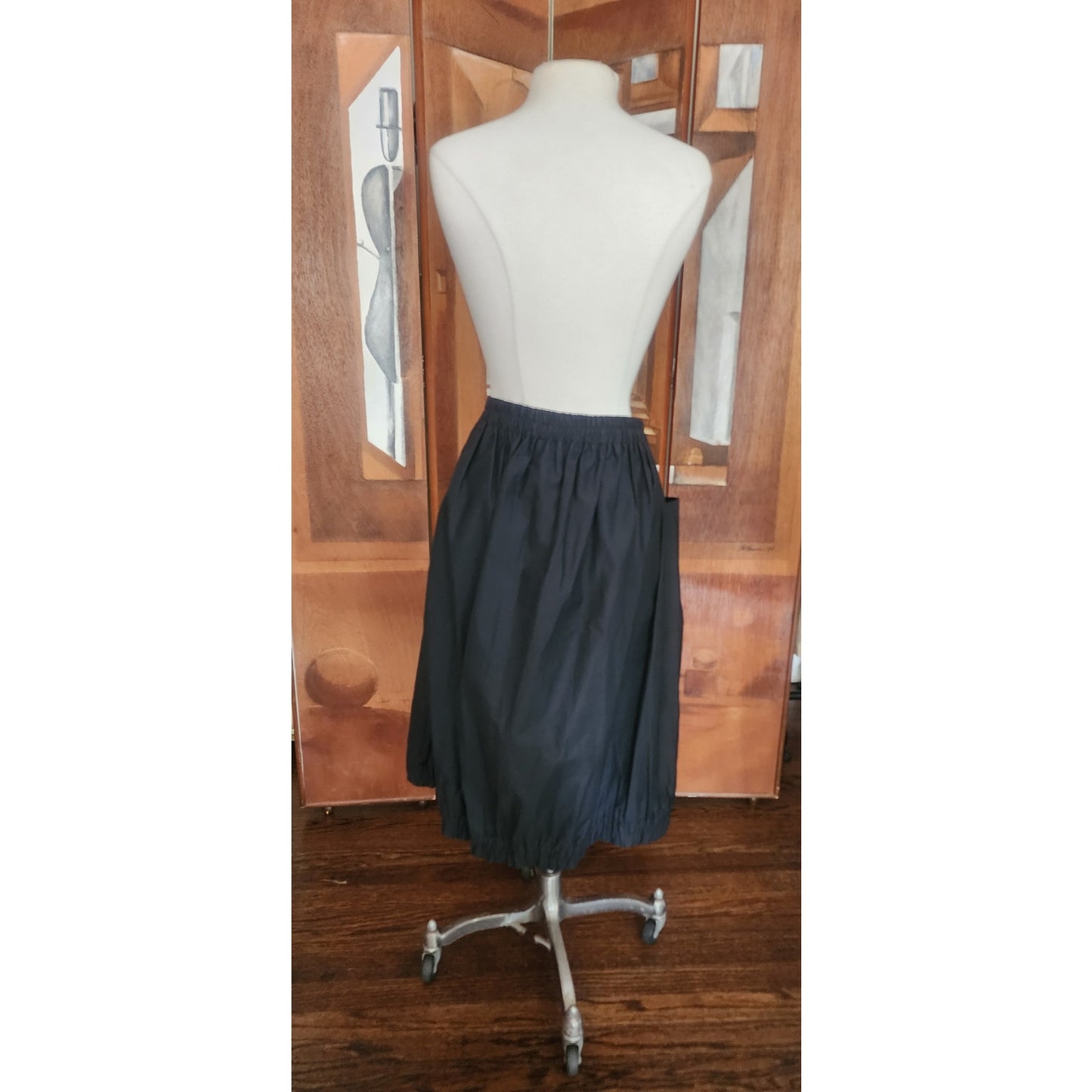 Vintage VUOKKO Finland Skirt Black Cotton Bubble Silhouette Elastic Hem Large Pockets
