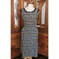 Vintage 50s Cotton Print Dress Black White Check Belted / M to L