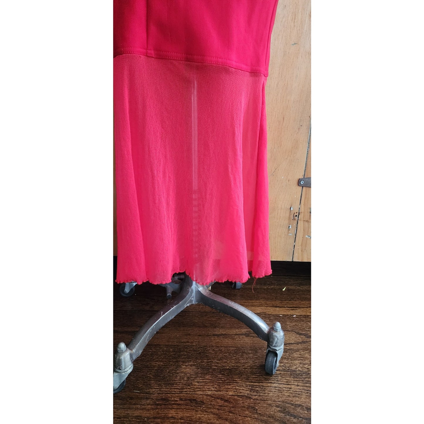Vintage 90s Red Party Dress Long Bodycon Sheer Panels / Halla / S