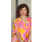 60s Silk Caftan Dress Pink Yellow Psychedelic Print Lord & Taylor