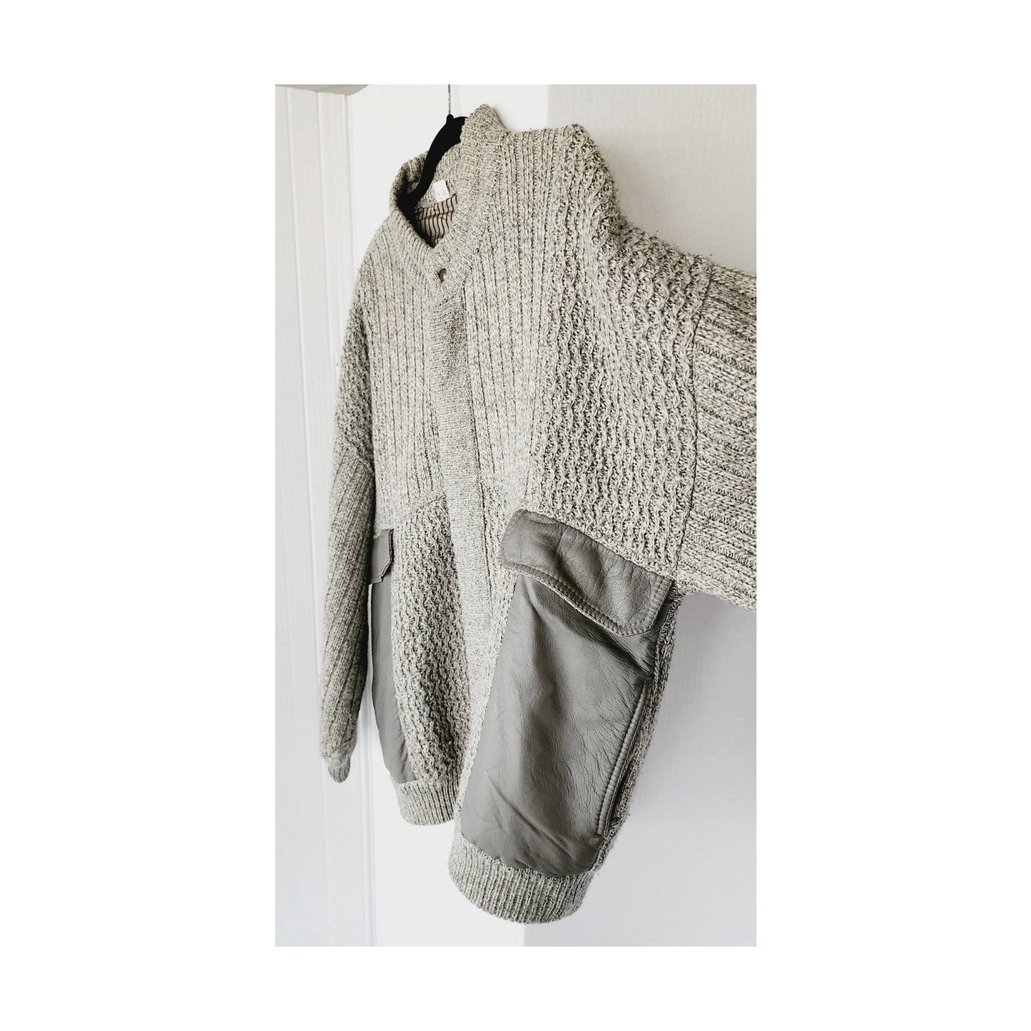 Vintage 80s Mens Jacket Gray Knit Italian Wool & Leather XL