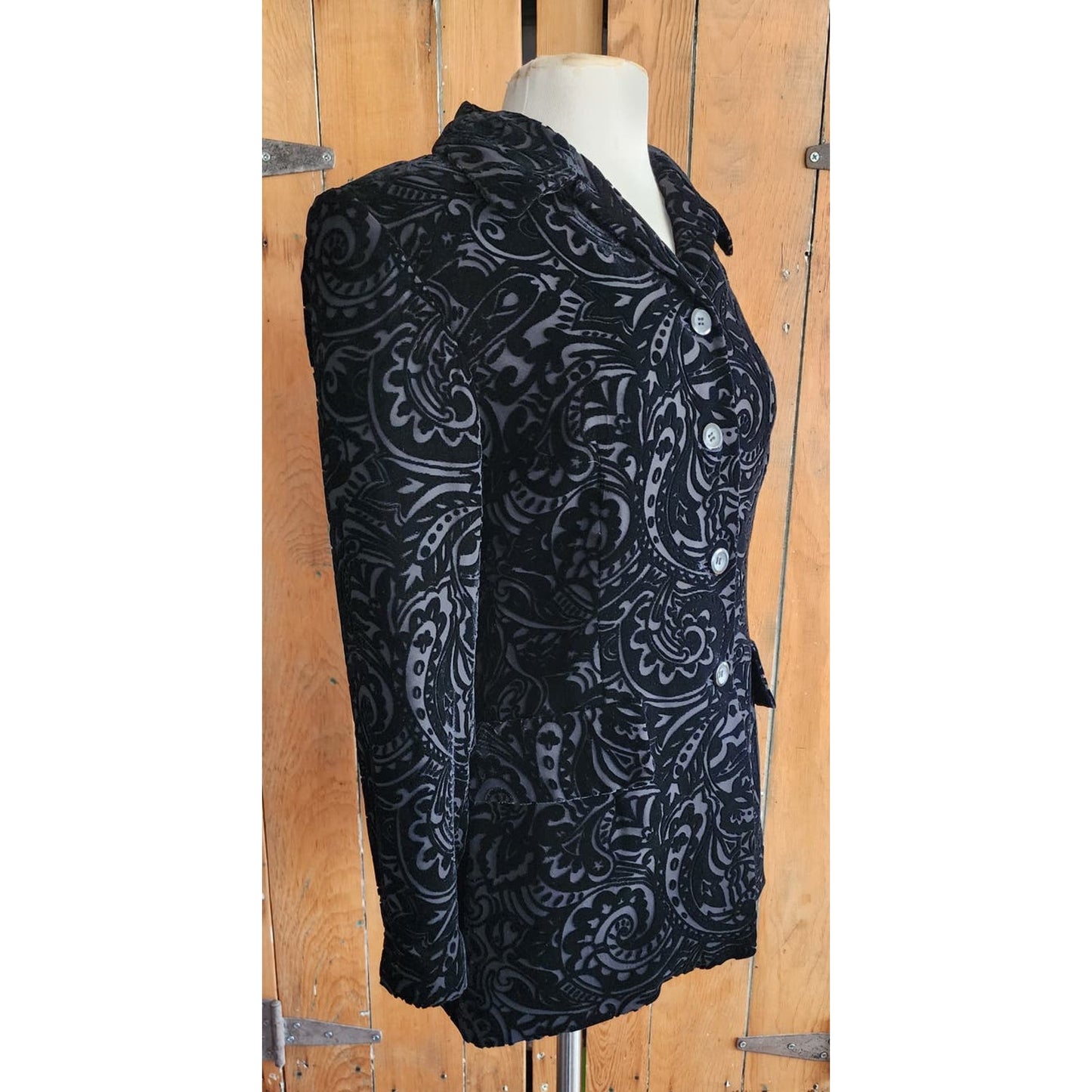 Vintage 90s Burnout Velvet Blazer Black Jacket Annie Alexander