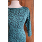 Vintage 80s Teal Blue Dress Black Floral Print, Keyhole Back Regina Kravitz