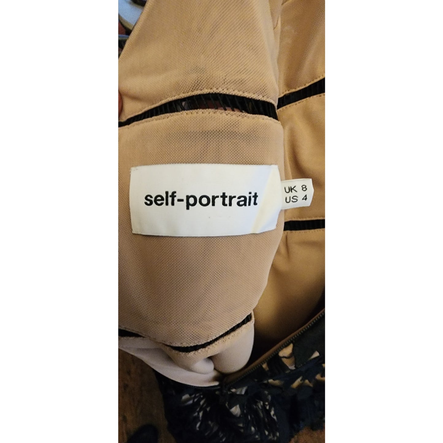 SELF PORTRAIT Evening Dress Aaliyah Organza Ruffled Black Guipure Lace Gown Spaghetti Straps