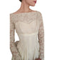 Vintage 1950s Wedding Dress Cream Lace Long Sleeves Long Train Bow Back / Small