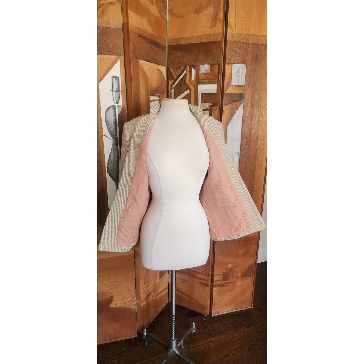 Vintage 1970s Bally Blazer Beige Wool Band Collar Jacket Medium