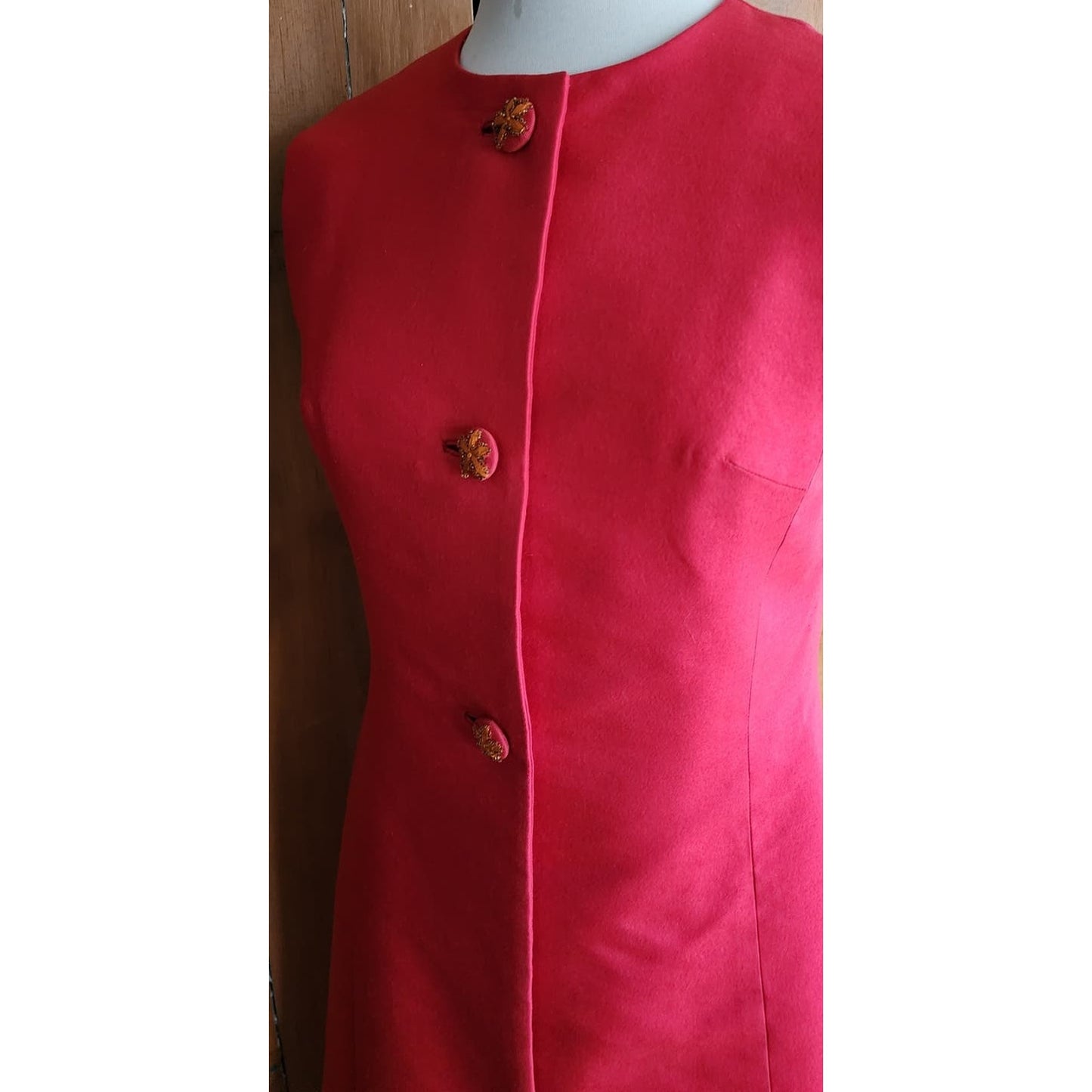 Vintage 60s Red Wool Mod Duster Long Vest Tunic Custom Made