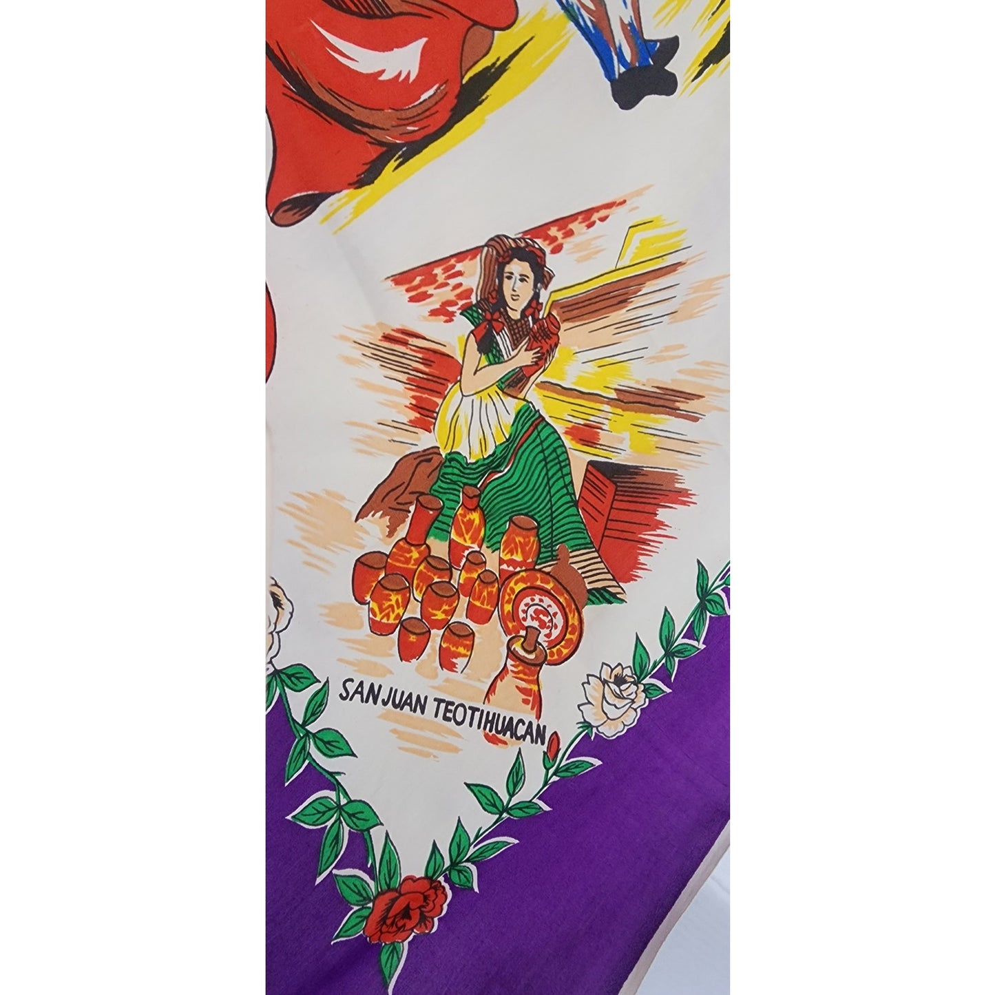 Vintage Souvenir Scarf Mexico Matador Bullfighting Print