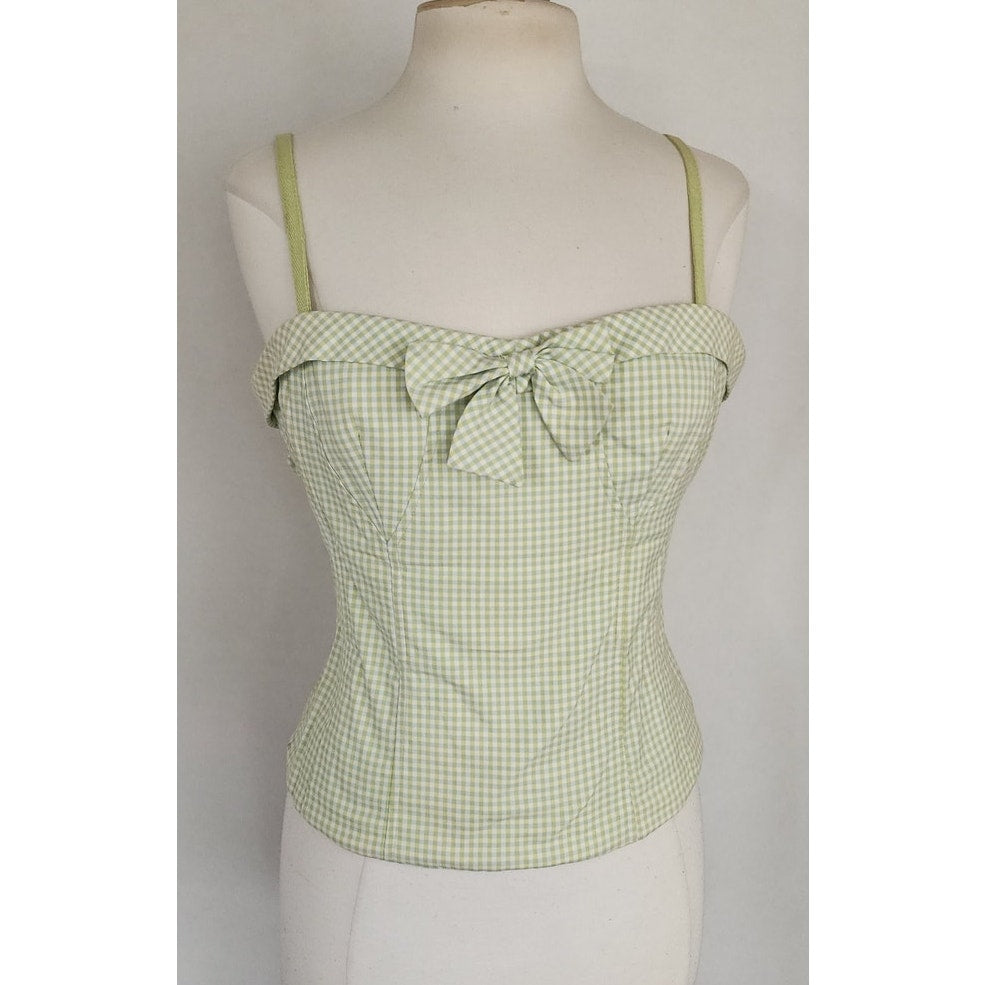 Vintage 2000s Bustier Top Green Ginham Print Nanette Lepore / M