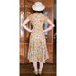 Vintage 40s Floral Print Short Sleeve Button Front Cotton Midi Day Dress w/Pockets Circle Skirt