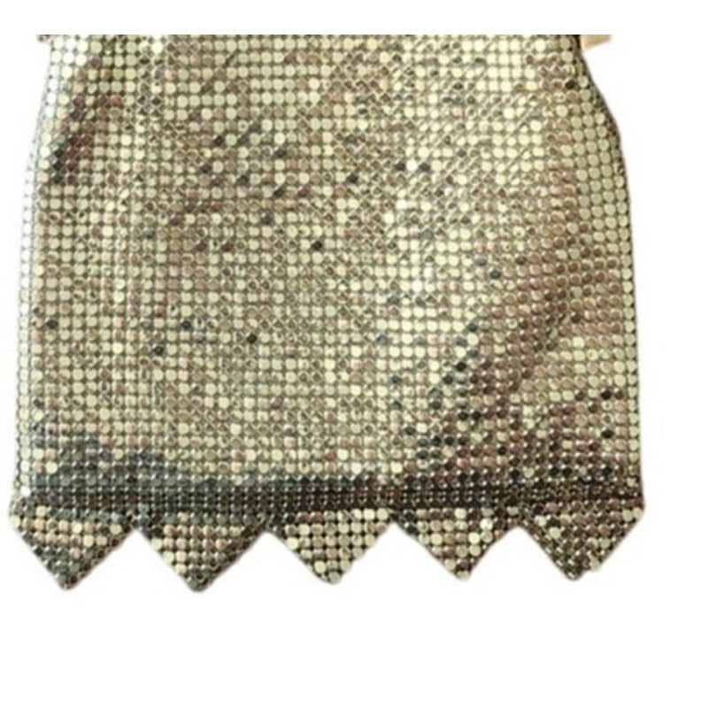 Vintage 50s Whiting & Davis Gold Mesh Bag Dressy Evening Purse Scallop Hem Art Deco Frame