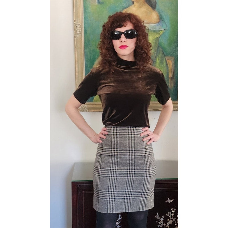 Vintage 90s Brooks Brothers Skirt Suit Moon Wool Houndstooth Black White