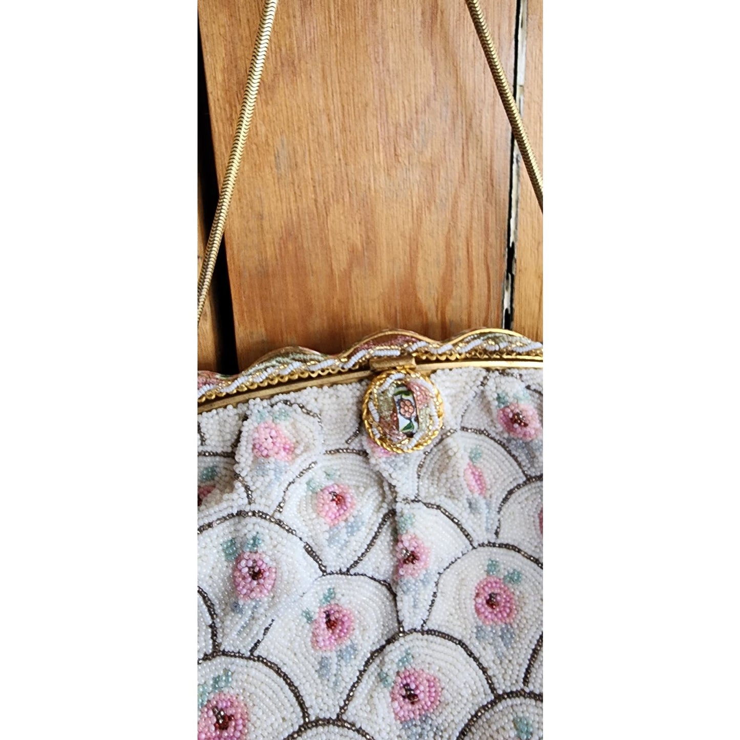 Vintage 50s Beaded Handbag Michel Swiss White Pastel French Purse Microbeading