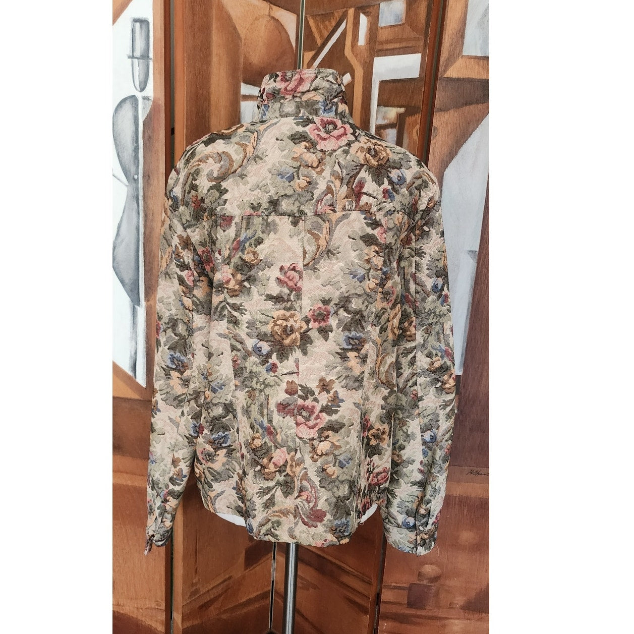 Vintage 1990s Tapestry Weave Jacket Maison Christina Floral Print Button Down