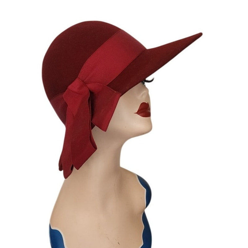 Vintage 1970s Burgundy Red Hat Ladies Fedora Wid Brimmed Georgi