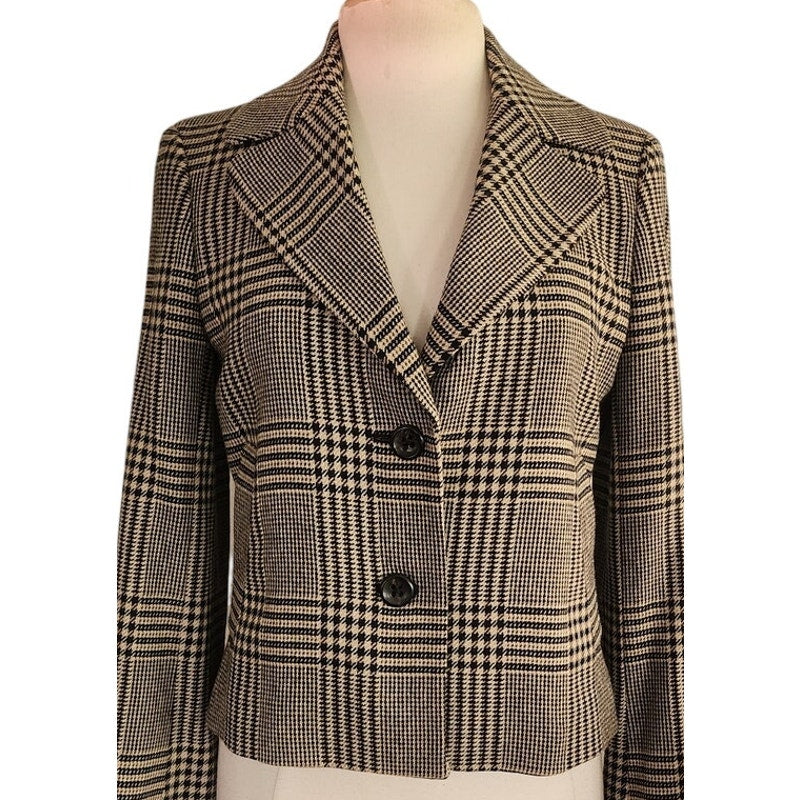 Vintage Y2K Cropped Blazer Houndstooth Wool Jacket Brooks Brothers