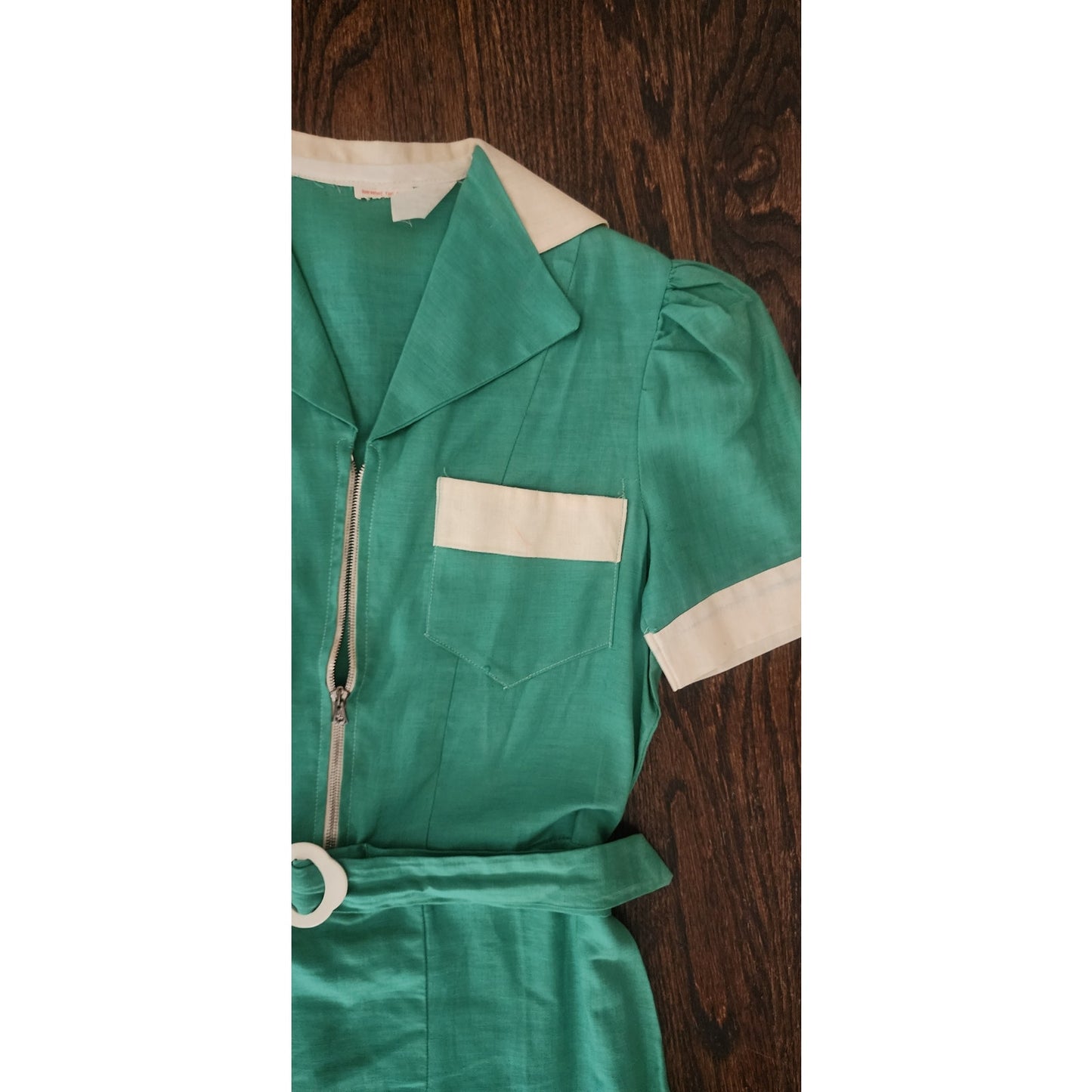 Vintage 1940s Uniform Dress Waitress Green White Ladies Garment Workers ILGW