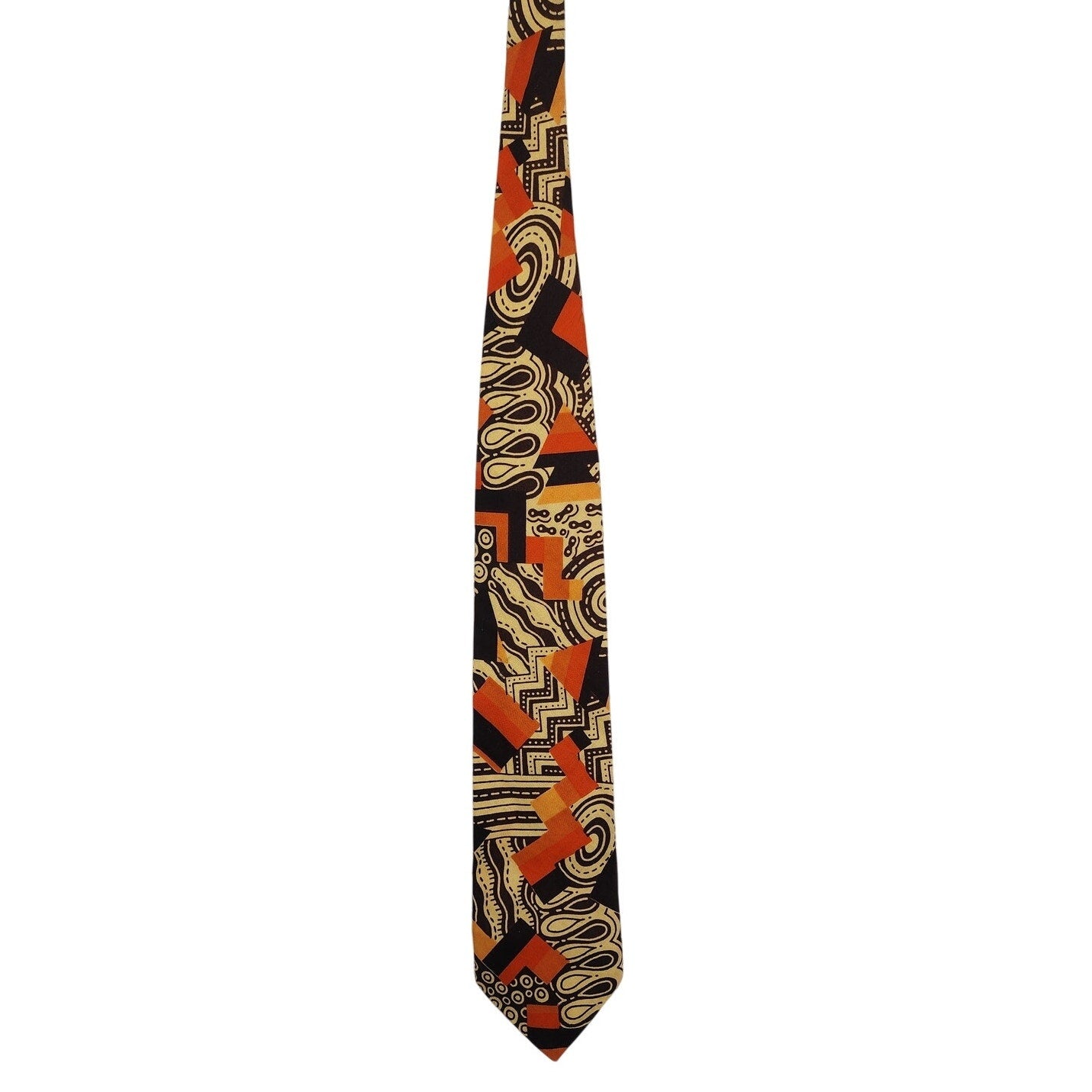 Vintage 60s Mens Wide tie Brown Orange Psychedelic Bold Print