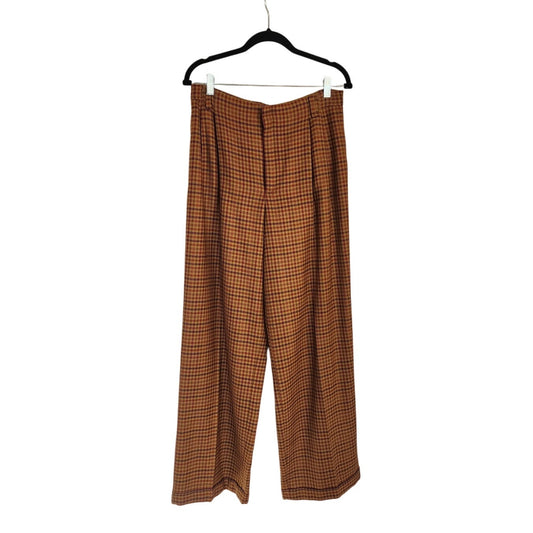 Vintage 80s Houndstooth Wool Pants Mustard Yellow Brown