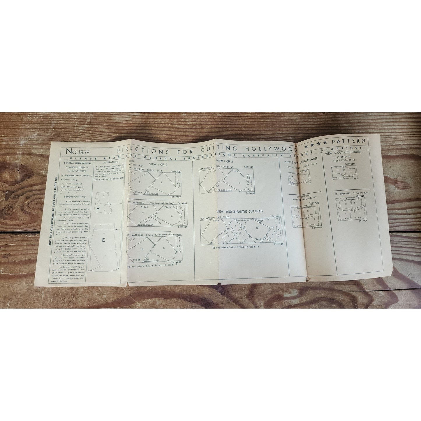 1930s Sewing Pattern: Slip + Pantie Betty Grable Hollywood Pattern of Youth 1839