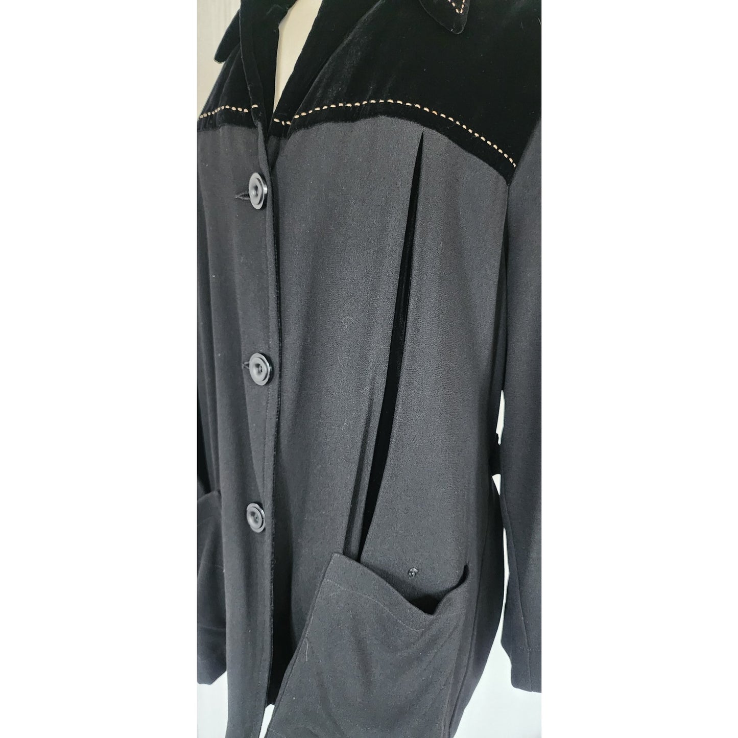 Vintage 40s Style  Black Jacket Velvet Blazer 90s Zelda