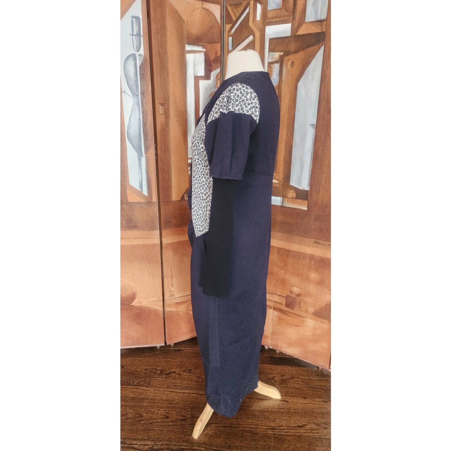 WNDERKAMMER Dress Blue Floral Jacquard Asymmetric Colorblock Sheath Avant Garde