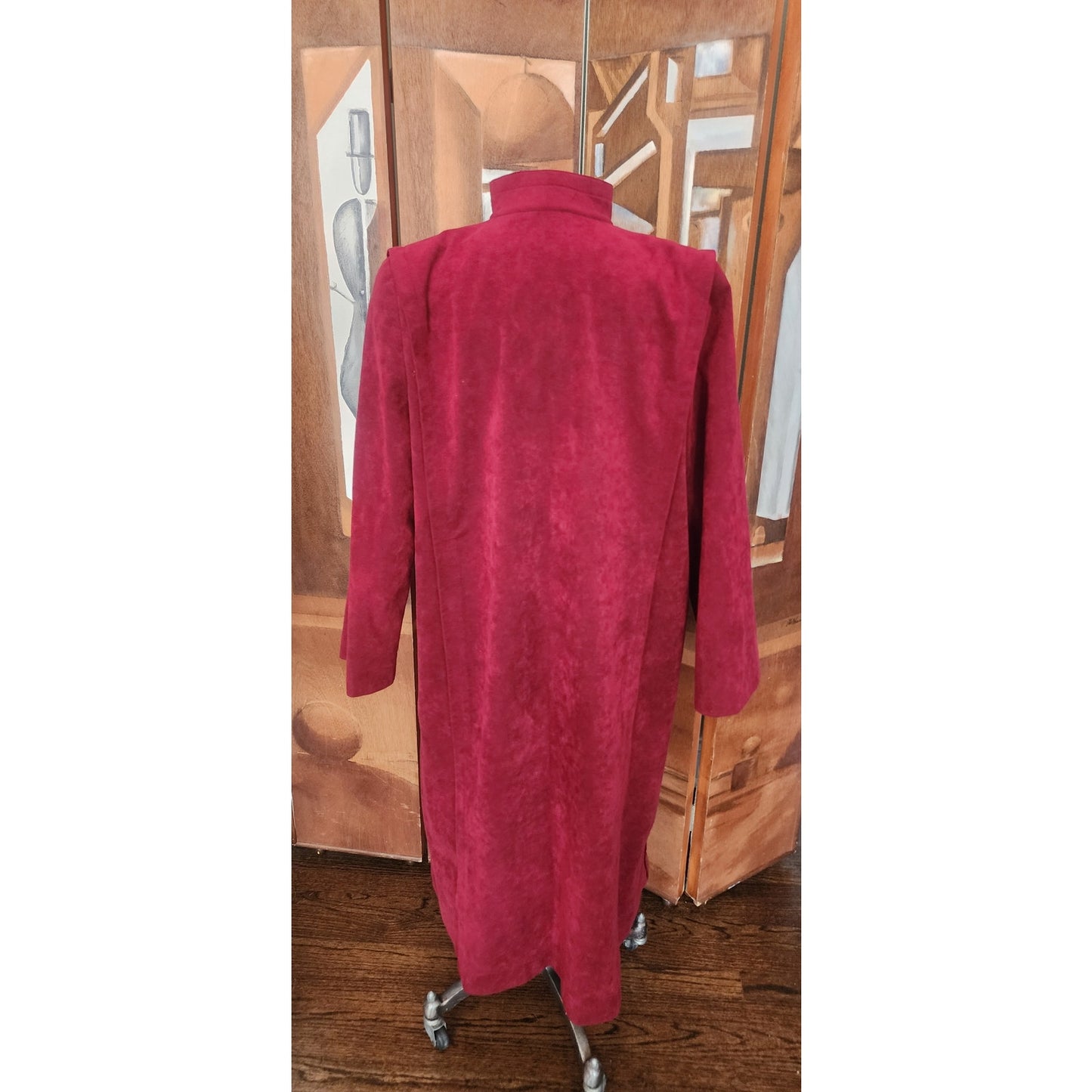 Vintage 1970s Pauline Trigère Ultrasuede Coat Burgundy Red Maxi Trench