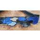 Vintage 80s Belt Snakeskin Leather Blue Beige Black Sash Tie