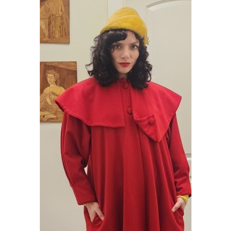 Vintage 90s Red Wool Swing Jacket Hip Length Coat Victoria March Chicago Designer
