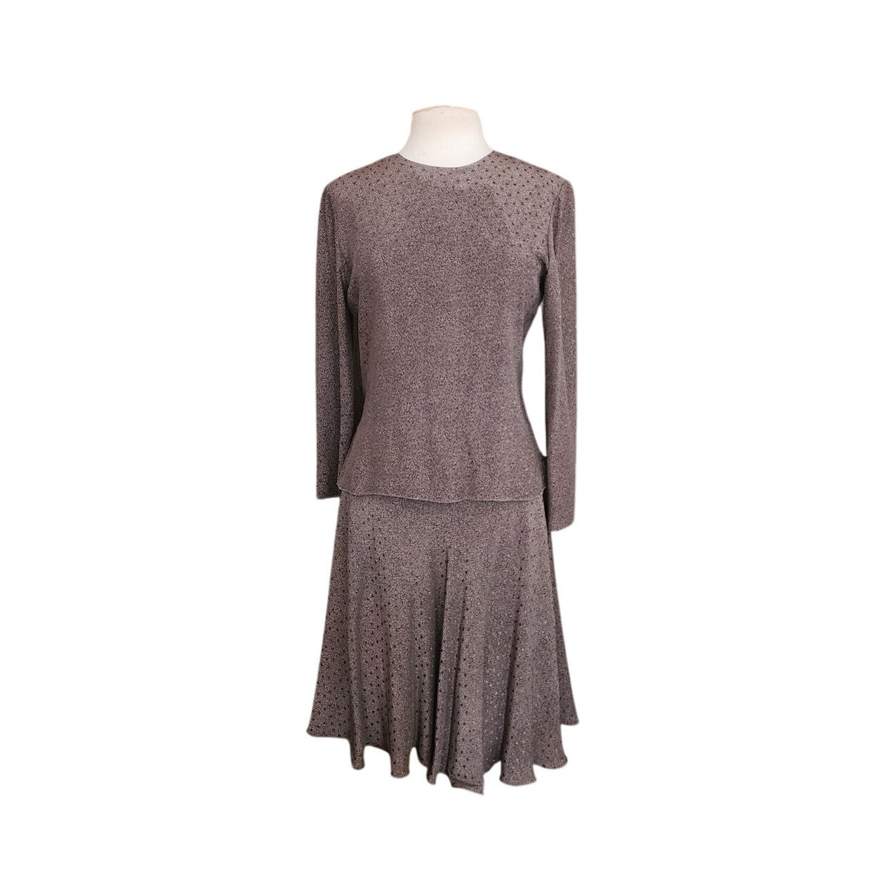 Vintage 1980s Giorgio Armani Dress Gray Silk Abstract Print Midi Long Sleeve