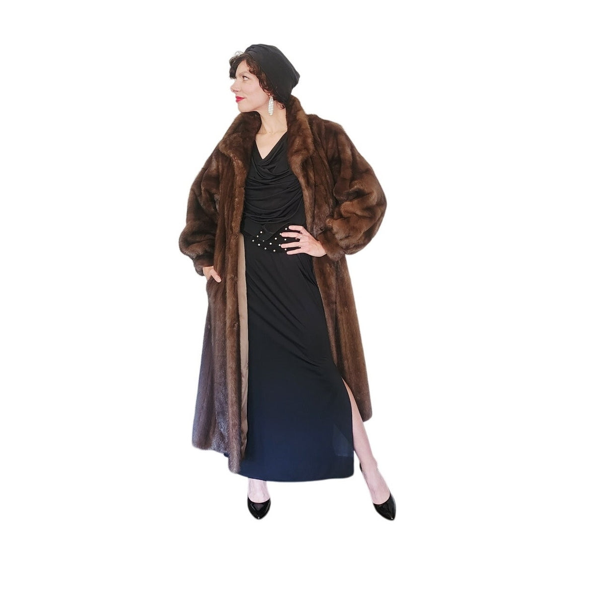 Vintage 1980s Sable Fur Coat Long Ankle Length Hoode