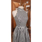Vintage 80s Morton Myles Dress Mod Black White Checkerboard Print Sleeveless Shift Shiny Clear Sequins