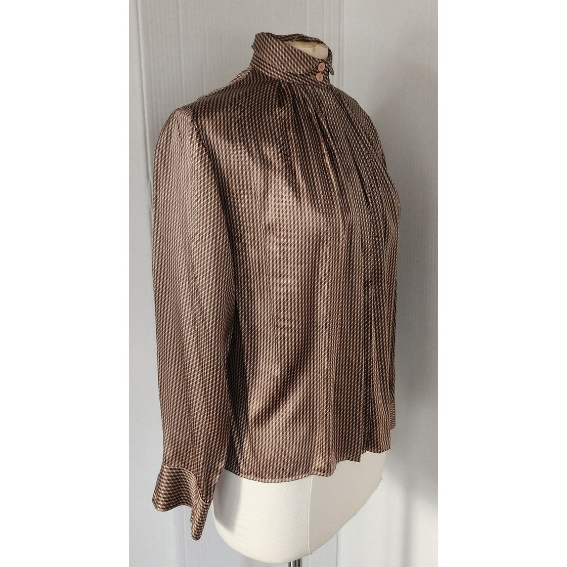 Vintage 70s Silk Blouse Platinum Brown Stripe Etoile / S