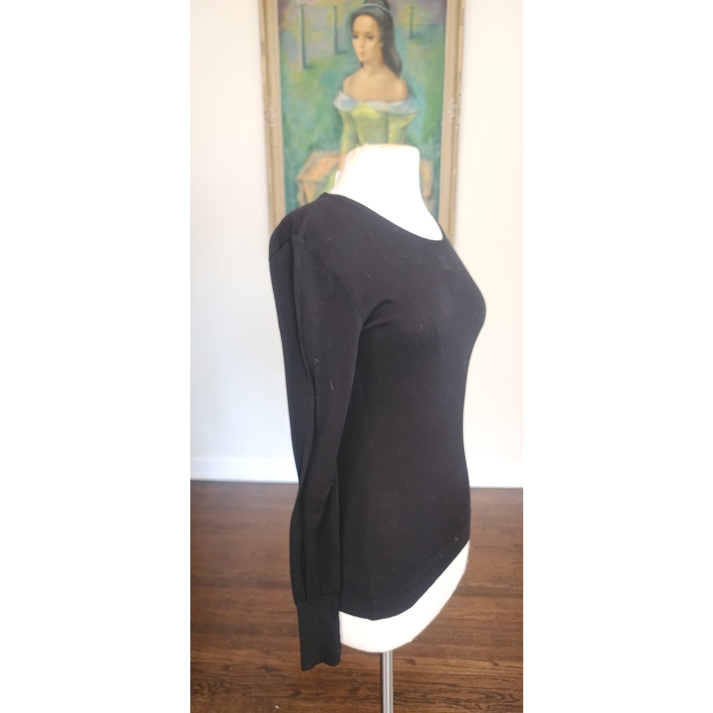 Vintage 90s CHANEL Sweater Black Cotton Long Sleeve Top CC Logo / FR 40