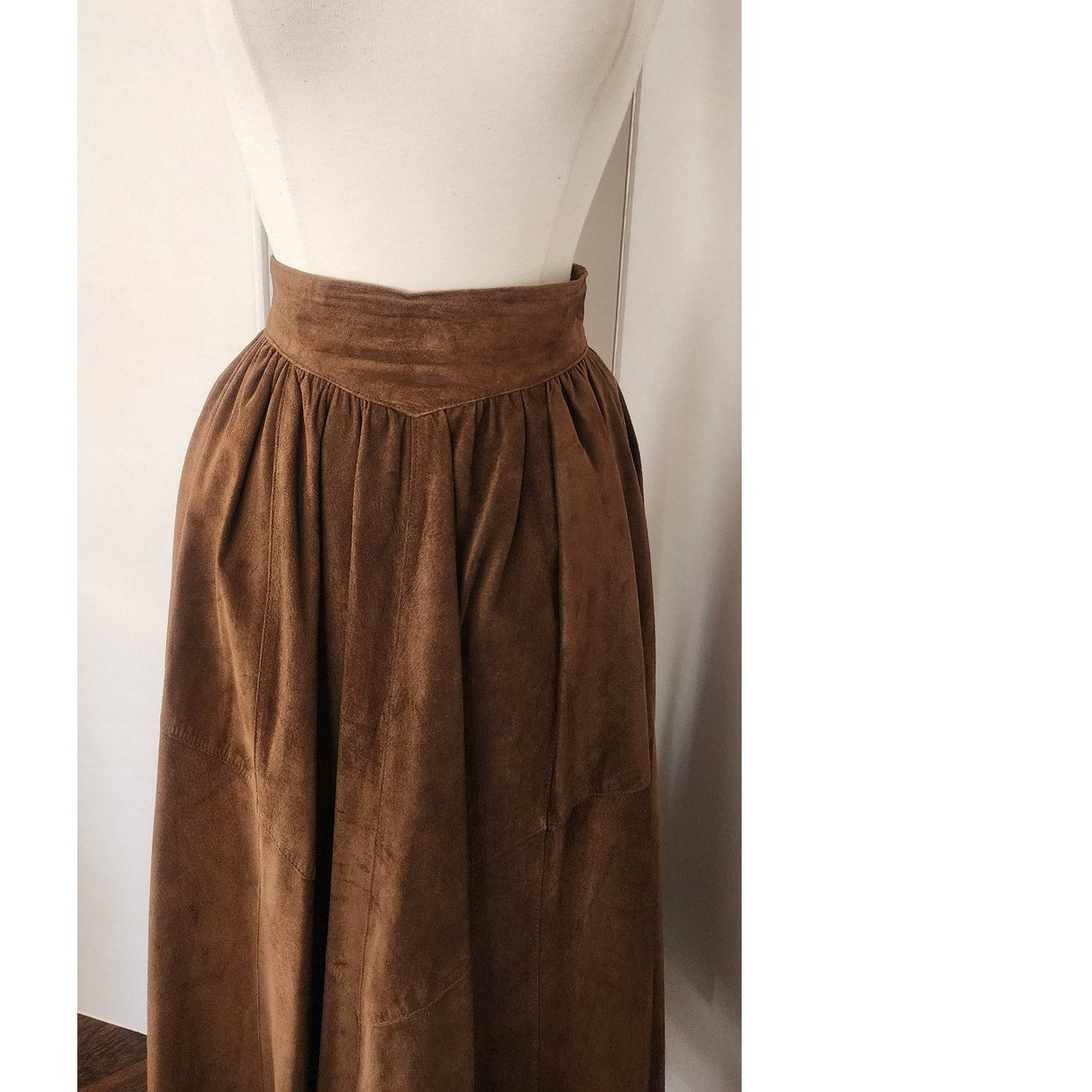 Vintage 70s Midi Skirt in Brown Suede Pia Rucci Large