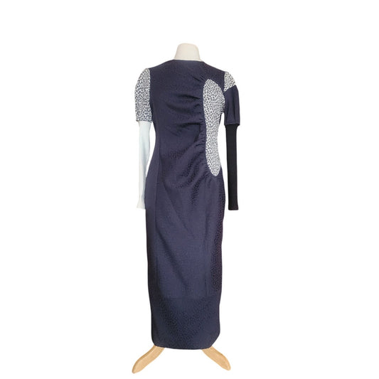 WNDERKAMMER Dress Blue Floral Jacquard Asymmetric Colorblock Sheath Avant Garde