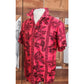 Vintage 60s Men's Red Hawaiian Shirt Surf Scenic Tiki Huts Cotton Short Sleeve