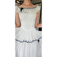 Vintage 30s White Ruffled Evening Dress Black Ribbon Trim