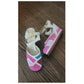 Vintage 1970s 80s Shoes Patchwork Suede Sandals Wedge Heel Pink Purple Blue 6