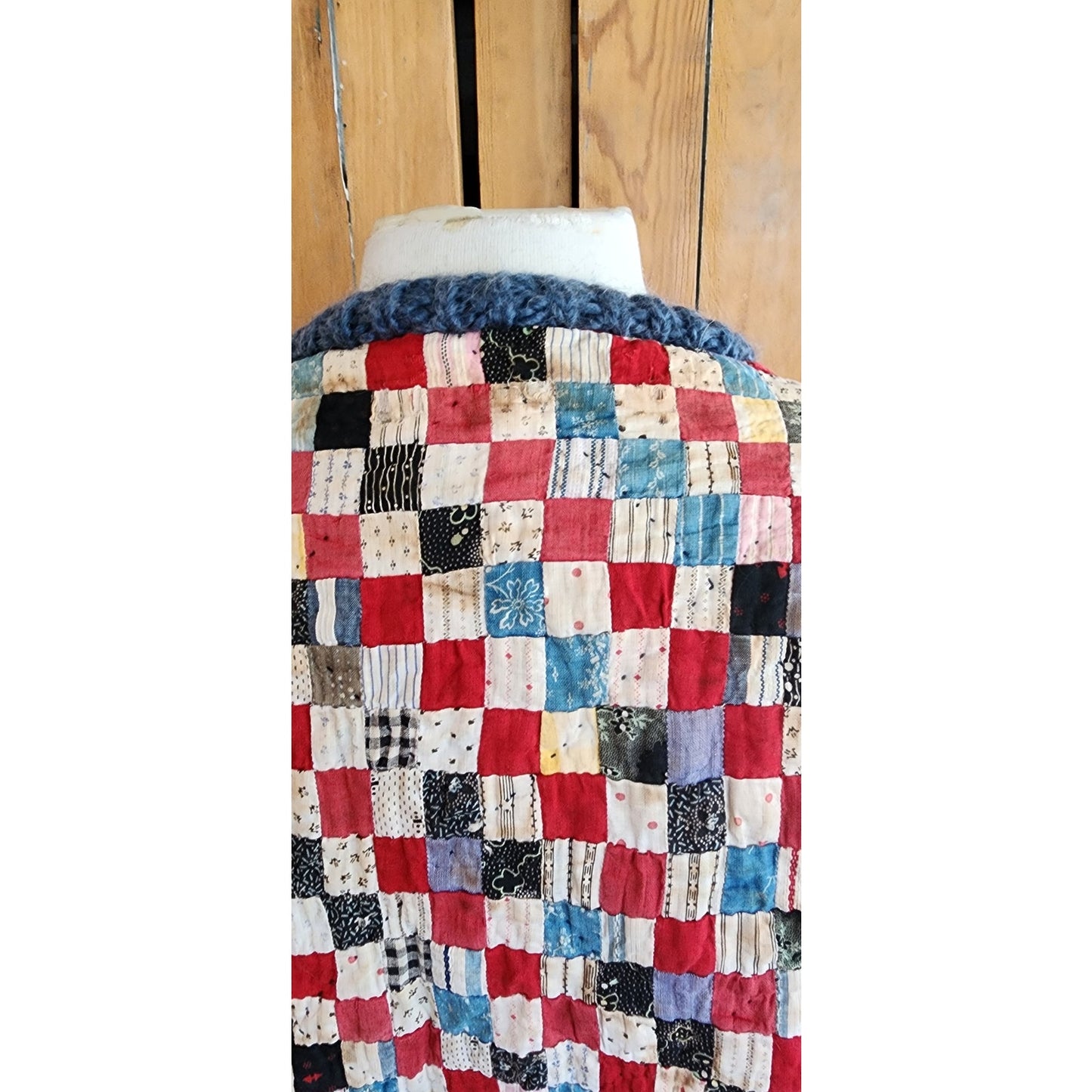 Vintage 70s Cardigan with Early 1900s Upcycled Quilt Patchwork