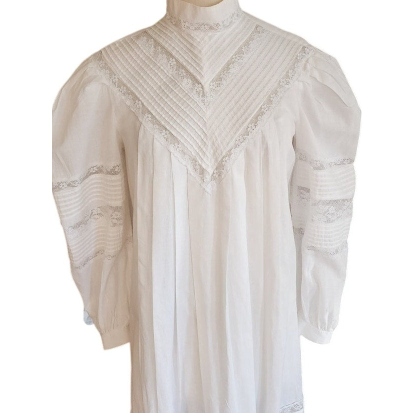 Vintage 80s Ceegee Sue Wong White Cotton Lace Dress Festival Boho Victorian Puff Sleeve